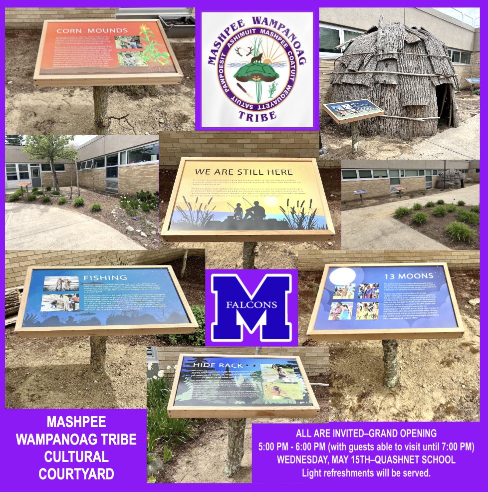 Patty DeBoer (@pdeboermps) on Twitter photo Please join us on Wednesday, May 15th, for the grand opening of the <a href="/MWTribe/">Mashpee Wampanoag</a>'s Cultural Courtyard at the Quashnet School. The event begins at 5:00 PM, and guests may visit until 7:00 PM. Light refreshments will be served. #Mashpee Please join us on Wednesday, May 15th, for the grand opening of the <a href="/MWTribe/">Mashpee Wampanoag</a>'s Cultural Courtyard at the Quashnet School. The event begins at 5:00 PM, and guests may visit until 7:00 PM. Light refreshments will be served. #Mashpee