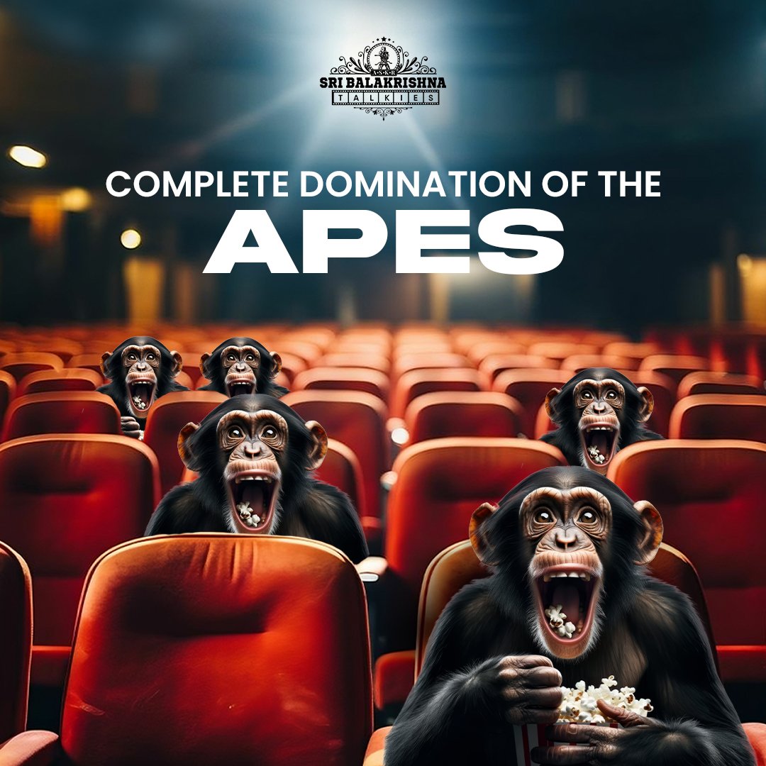 A complete domination by the apes at our screens, kingdom is being ruled by apes and enjoyed by our audience. Book your tickets now at the box office and book my show app. #Apes #Kingdomoftheplanetoftheapes #sbktalkies #Popcorn