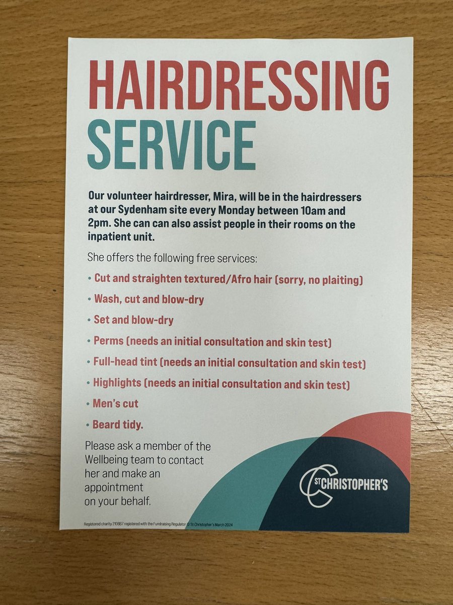 Back from @StChrisHospice after seeing the Chaplin (who said he also supports @SpursOfficial - we need something holy to help us tonight!) and saw they offer a hairdressing service. At first, I was all, “I bet they don’t even cater for Afro hair…”