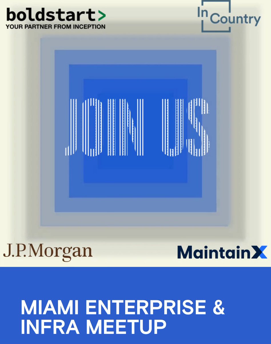 5 slots remaining at Miami 🏝️ Enterprise Infrastructure Meetup tonight brought to you by @Boldstartvc and friends at @incountry @maintainx and sponsored by @jpmorgan DM me with your LI profile and company name and hope to see you tonight @etdurbin @CTurlica @peteryared