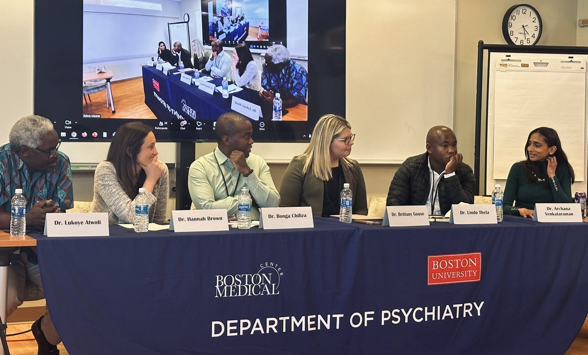 Thrilled to have @LukoyeAtwoli, <a href="/drbongachiliza/">Bonga Chiliza</a> &amp; Dr. Lindo Thela with us in Boston this week! 

Thank you for an enlightening symposium sharing perspectives from 🇰🇪 &amp; 🇿🇦 alongside BU’s Dr. Hannah Brown, <a href="/ArchanaVen/">Archana Venkataraman</a> &amp; <a href="/BrittanyGouse/">Brittany Gouse, MD MPH</a> on the future of psychosis treatment.