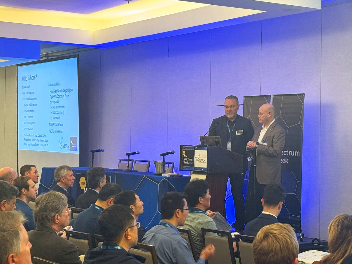 We have a full house this morning! IEEE DySPAN, @NSF Spectrum Week, & NSMA kicked off the morning with conference leads Nick Laneman, of @SpectrumXCenter, and Eric Burger, of IEEE DySPAN, followed by keynote speakers from the CTIA & Google. Today's agenda: spectrumweek.org