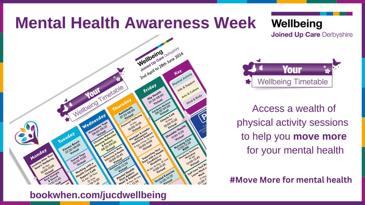 This week is #MentalHealthAwarenessWeek  with the theme #MoveMoreForOurMentalHealth

We're highlighting some of the physical activity sessions available for colleagues to help you #movemore to support your mental health 🏃‍♀️⚽️🏓🏋️‍♀️🧘💃

Read more here ➡️bit.ly/44JCqgM