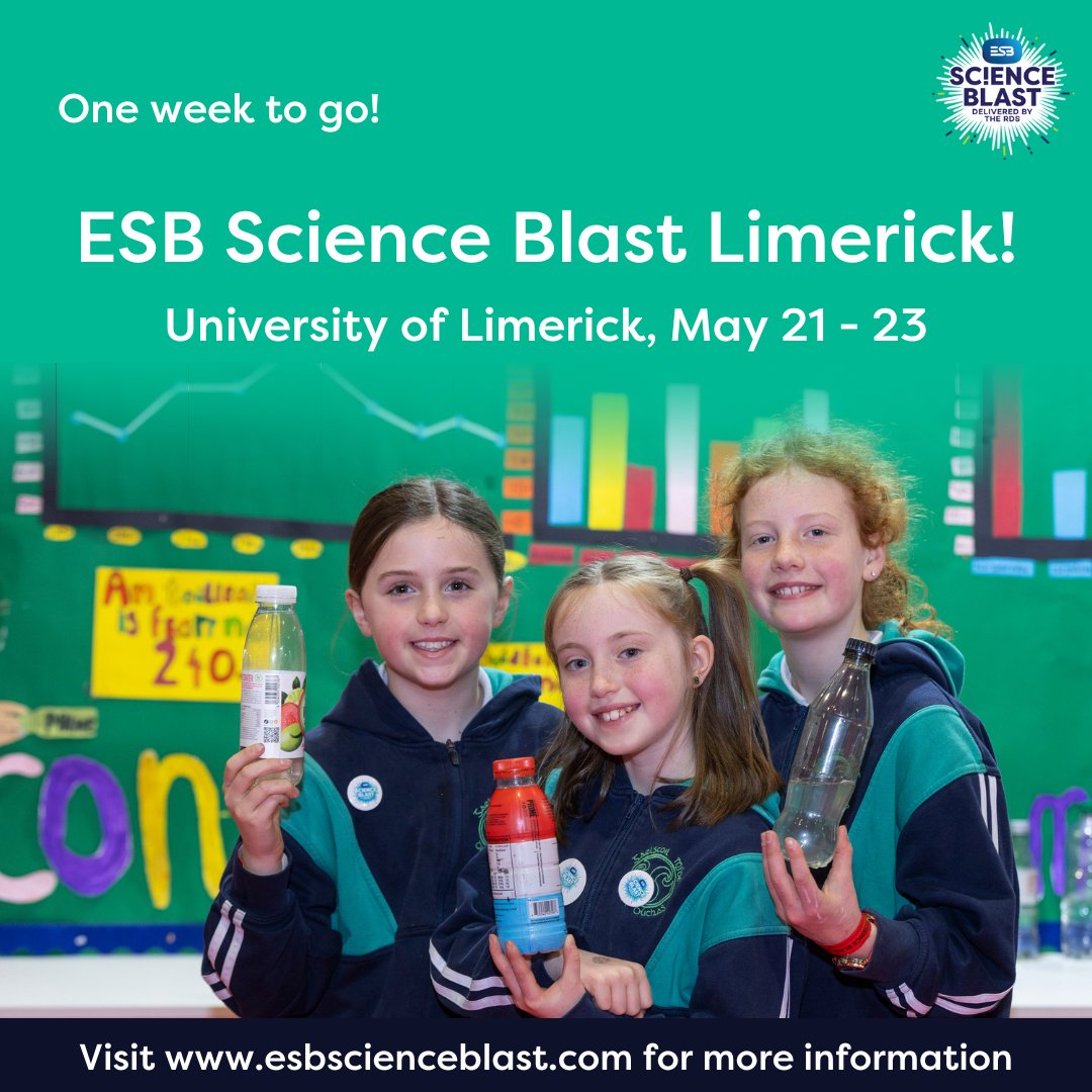 Only 1 week to go until #ESBScienceBlast Limerick!

We are so excited to see all your amazing STEM investigations come to life May 21 - 23 in UL ☺️

#ESBSB #ESBSBLimerick #STEM #STEMEducation #STEMLearning