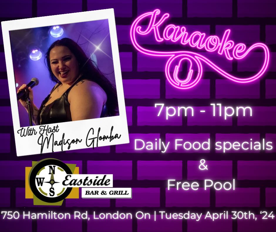 EastsidesLondon's tweet photo. Don't know what to do tonight? We got you covered!! Tuesdays mean Karaoke so bring your friends, try the food, play some free pool and sing the night away!! #tuesdayvibe #Karaoke #goodtimeswithfriends #singalong https://t.co/X31GaXF1an