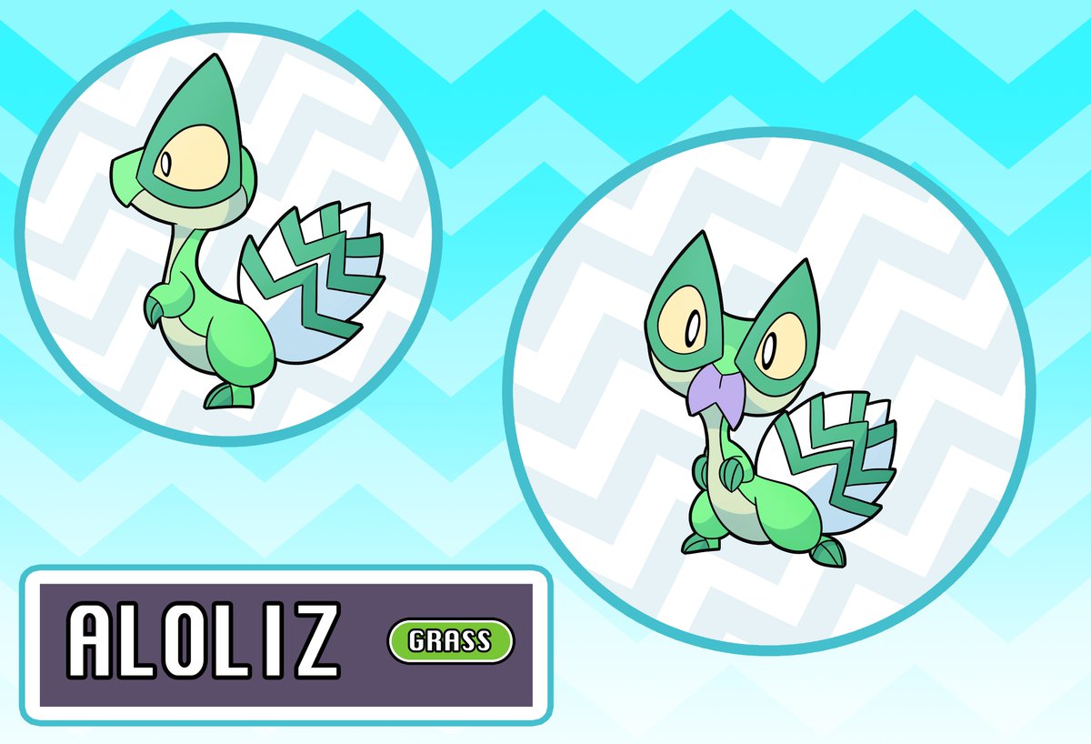 Cunning and mysterious, Aloliz and its evolutionary line could teach you the secrets of nature, while reminding any rival not to underestimate nature's wrath. #fakemon #pokemonfanart #digitalart #creaturedesign #grasstarter