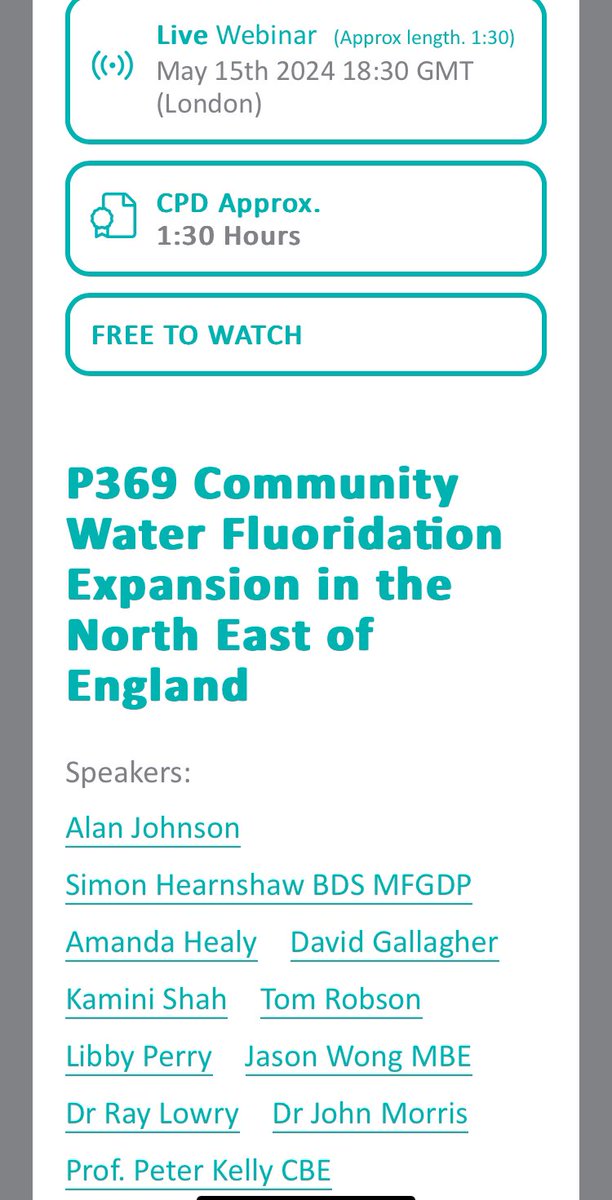 Prof Sarah Baker (@sarahrbakerdph) on Twitter photo Important free webinar tomorrow on the evidence base for water fluoridation and how to engage with the public consultation for its expansion in the NE of England
With <a href="/JasonWong12/">Jason Wong</a> <a href="/simon_hearnshaw/">Simon Hearnshaw</a> and others
<a href="/bascd_uk/">British Assn. for the Study of Community Dentistry</a> <a href="/felly500/">greg fell FFPH</a> <a href="/ADPHUK/">Association of Directors of Public Health (ADPH)</a>
#Dentistry Important free webinar tomorrow on the evidence base for water fluoridation and how to engage with the public consultation for its expansion in the NE of England
With <a href="/JasonWong12/">Jason Wong</a> <a href="/simon_hearnshaw/">Simon Hearnshaw</a> and others
<a href="/bascd_uk/">British Assn. for the Study of Community Dentistry</a> <a href="/felly500/">greg fell FFPH</a> <a href="/ADPHUK/">Association of Directors of Public Health (ADPH)</a>
#Dentistry