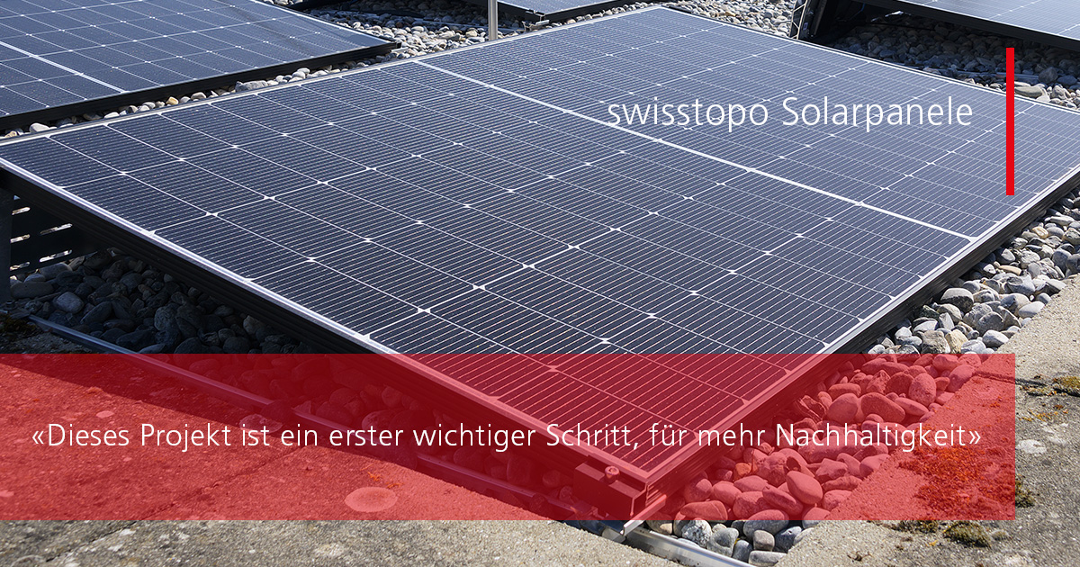 Ab Mai produziert swisstopo eigenen Solarstrom! 🌞

Die neue Fotovoltaikanlage mit 61 Solarpanels und einer Gesamtfläche von 119m2 produziert jährlich ca. 36 MWh erneuerbare Sonnenenergie ♻️ – dem ungefähren Jahresverbrauch von 8 Vierpersonenhaushalten.