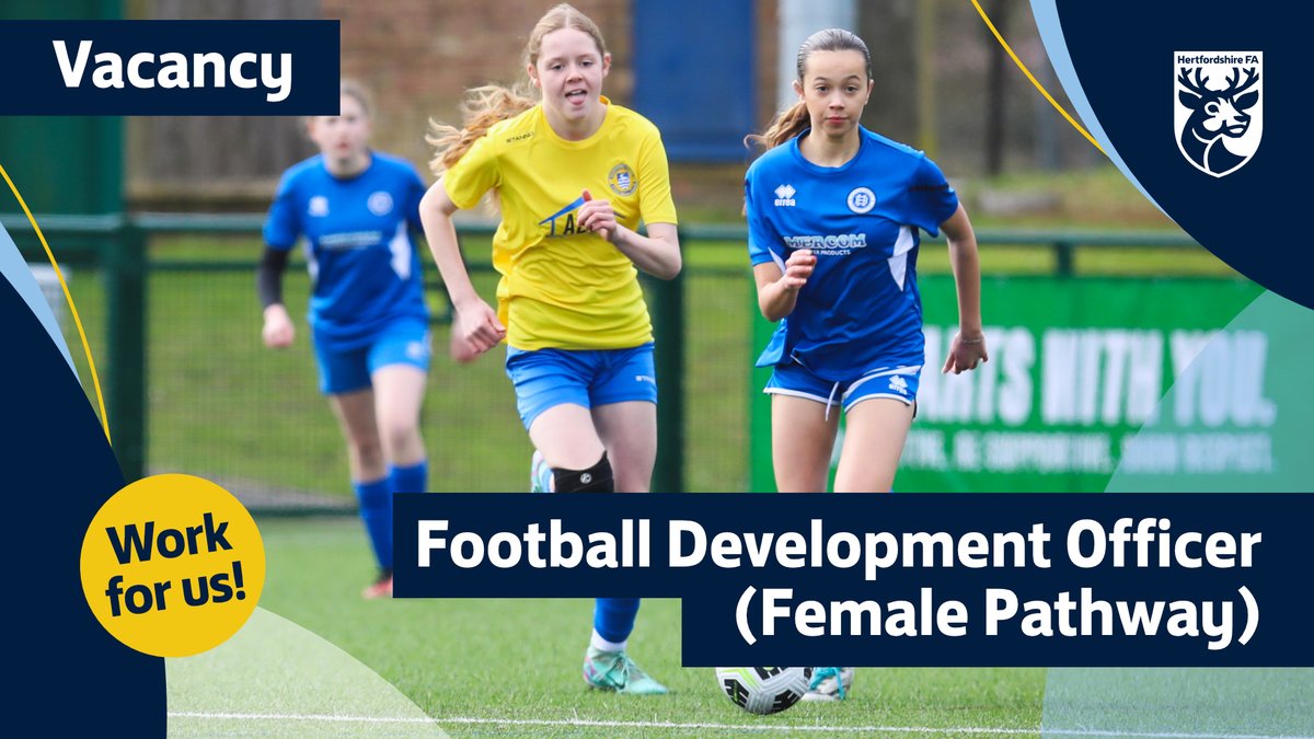 Work for us! Opportunity to help shape the development of grassroots football in Hertfordshire, creating more opportunities for Women and Girls across the game. Find out more and apply ▶️ bit.ly/HFA-FDOFP