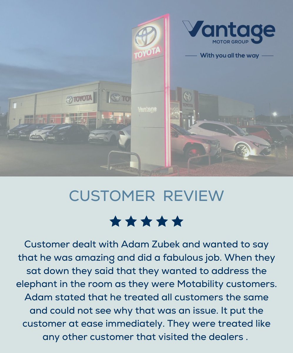 Well done to Adam from Toyota York for this excellent review 👏🙌 keep up the amazing work!

#CustomerReview #Testimonial #AppreciationPost