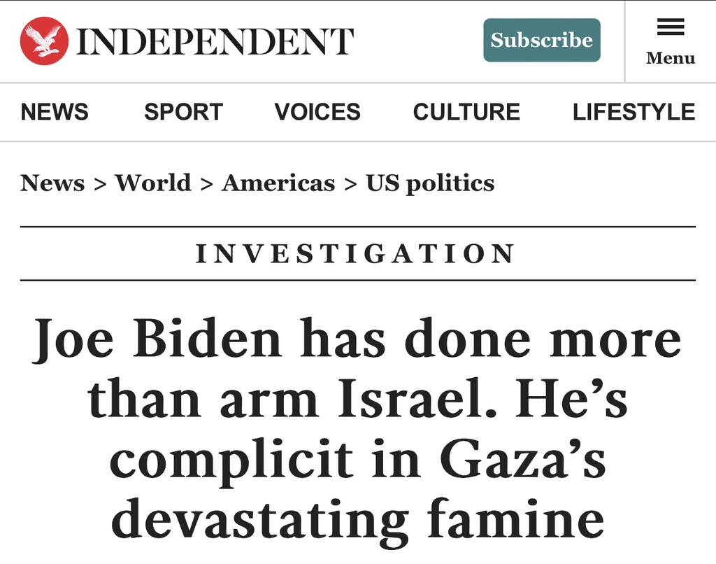 AbujomaaGaza's tweet photo. The Independent: Biden is complicit with Israeli starvation inflicted on #Gaza! https://t.co/Fv5pDzqNxg