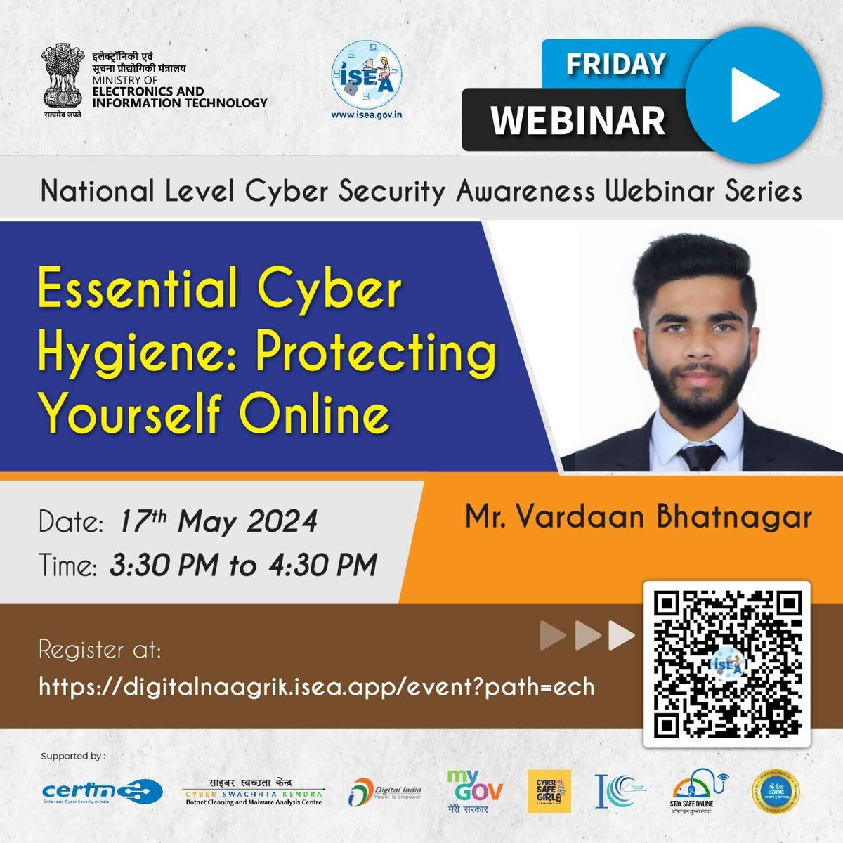 Join for an insightful journey into Essential Cyber Hygiene! 🚀 Learn how to safeguard yourself online with expert tips during our engaging #FridayWebinars. Don't miss out on securing your digital life! 💻🔒 #OnlineSafety #CyberSecurity' Weblink: digitalnaagrik.isea.app/event?path=ech