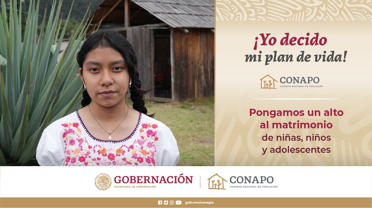 Los matrimonios y uniones infantiles tempranas y forzadas violentan los derechos de niñas y adolescentes e interrumpen su pleno desarrollo. Nadie debe ser forzada a casarse o unirse. #YoDecidoMiPlanDeVida @COESPO_SLP @COESPOqro @CoespoV @CoespoGro @coesposonora @CoespoSinaloa