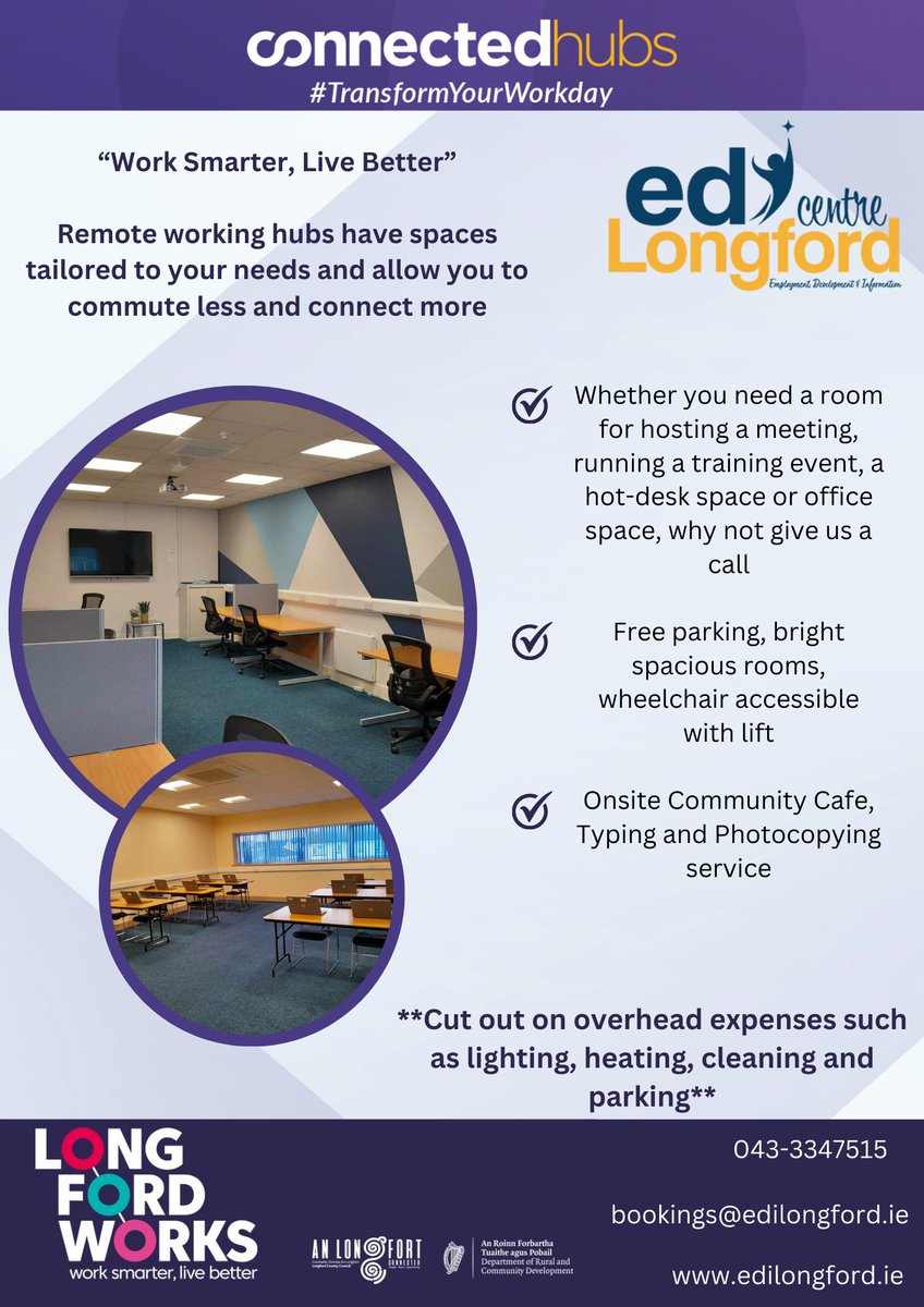 From hotdesk space, meeting rooms to office space, with #longfordworks you can 'Work Smarter, Live Better' Contact @longfordcoco for remote working locations in County Longford longfordcoco.ie/i-want-to-/wor… #remotework #WorkSmarter #longford