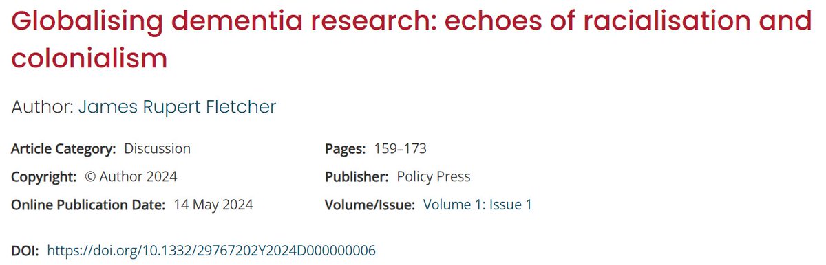 Excellent paper by @JamesRuFletcher on the #globalisation of #dementia research raises critical questions about scientific & moral positioning. Are Anglo-American approaches being unjustly promoted? Critical gerontologists should scrutinise these trends. doi.org/10.1332/297672…