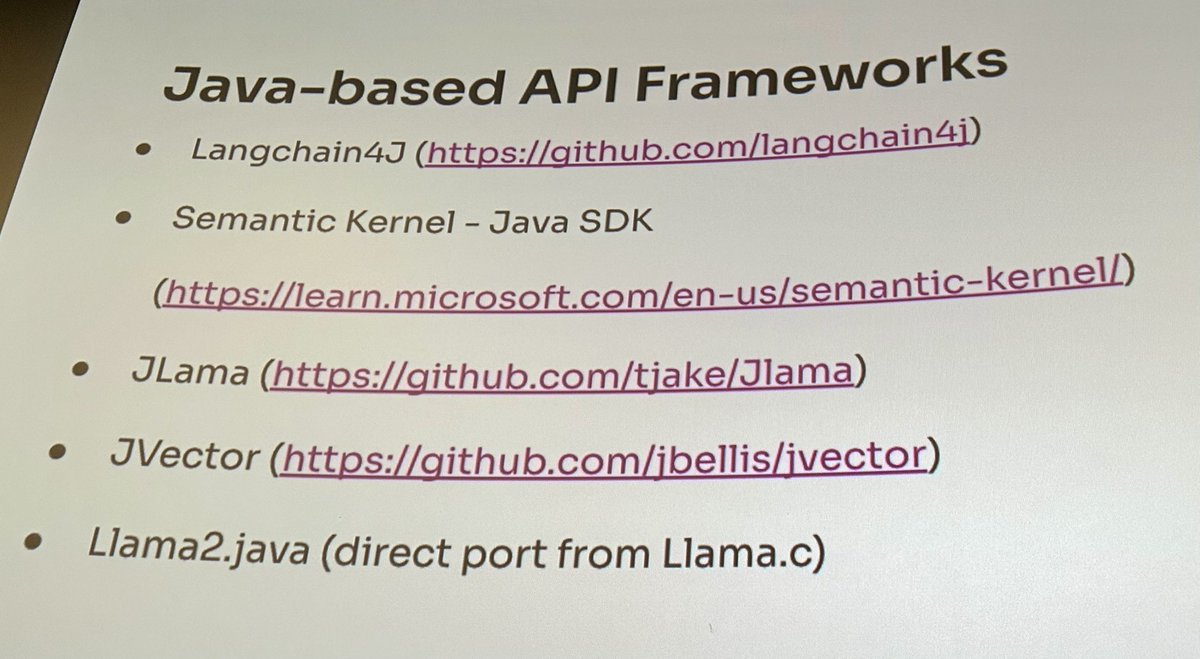 #JCON2024 Java based frameworks to work with #LLM Large Language Model.

Nice summary from @mgrygles 👍