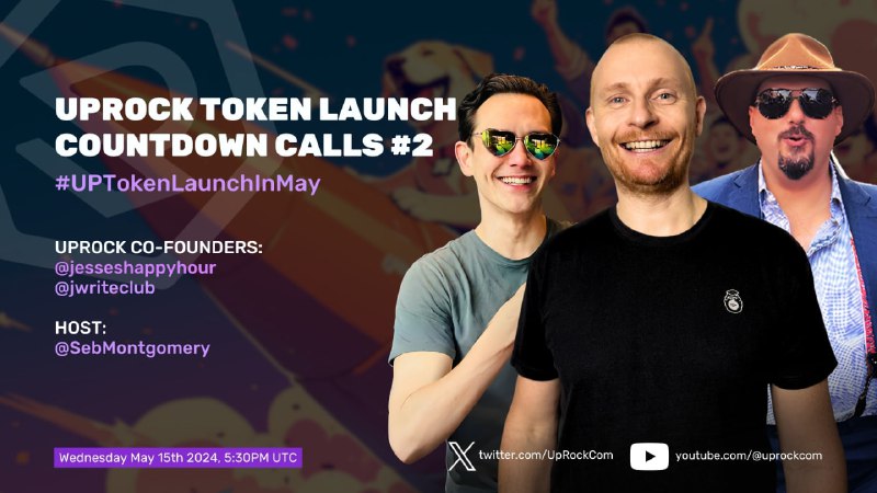 ⏳ UpRock Token Launch Countdown: Episode 2 - #UPTokenLaunchInMay Join us as we gear up for the highly anticipated launch of the UpRock Token, set to debut in May! Hosted by @SebMontgomery, featuring UpRock CEO @jesseshappyhour and CTO @jwriteclub, our livestream sessions