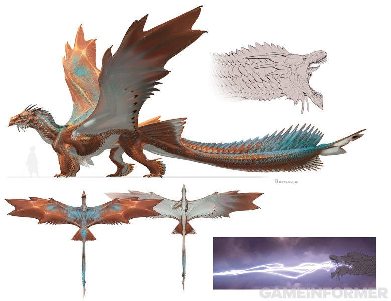 The redesigned red dragon and bronze dragon, courtesy of Game Informer. Art by Alexander Ostrowski