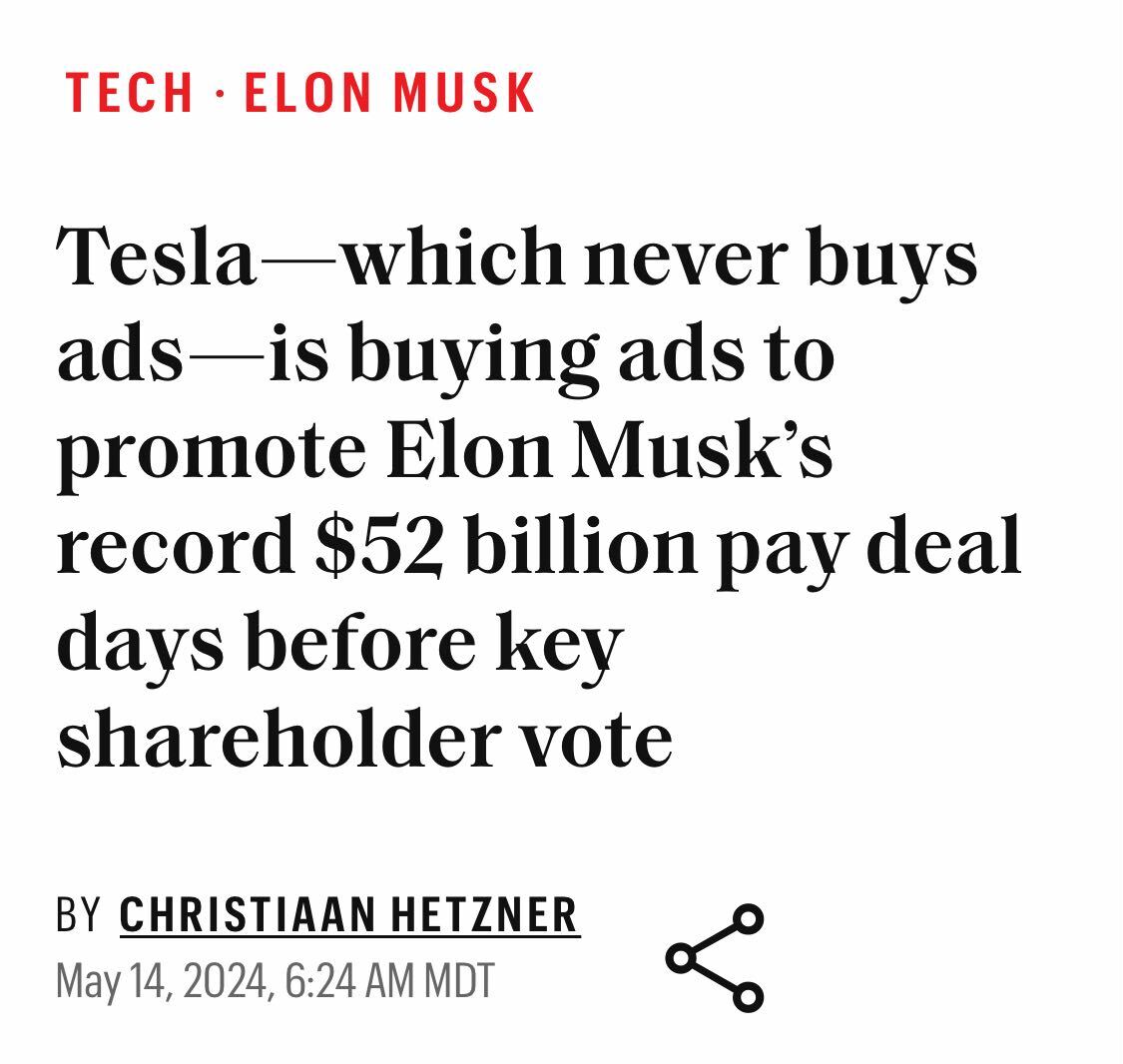 Elon Musk is now running ads saying “pay me $52 billion”