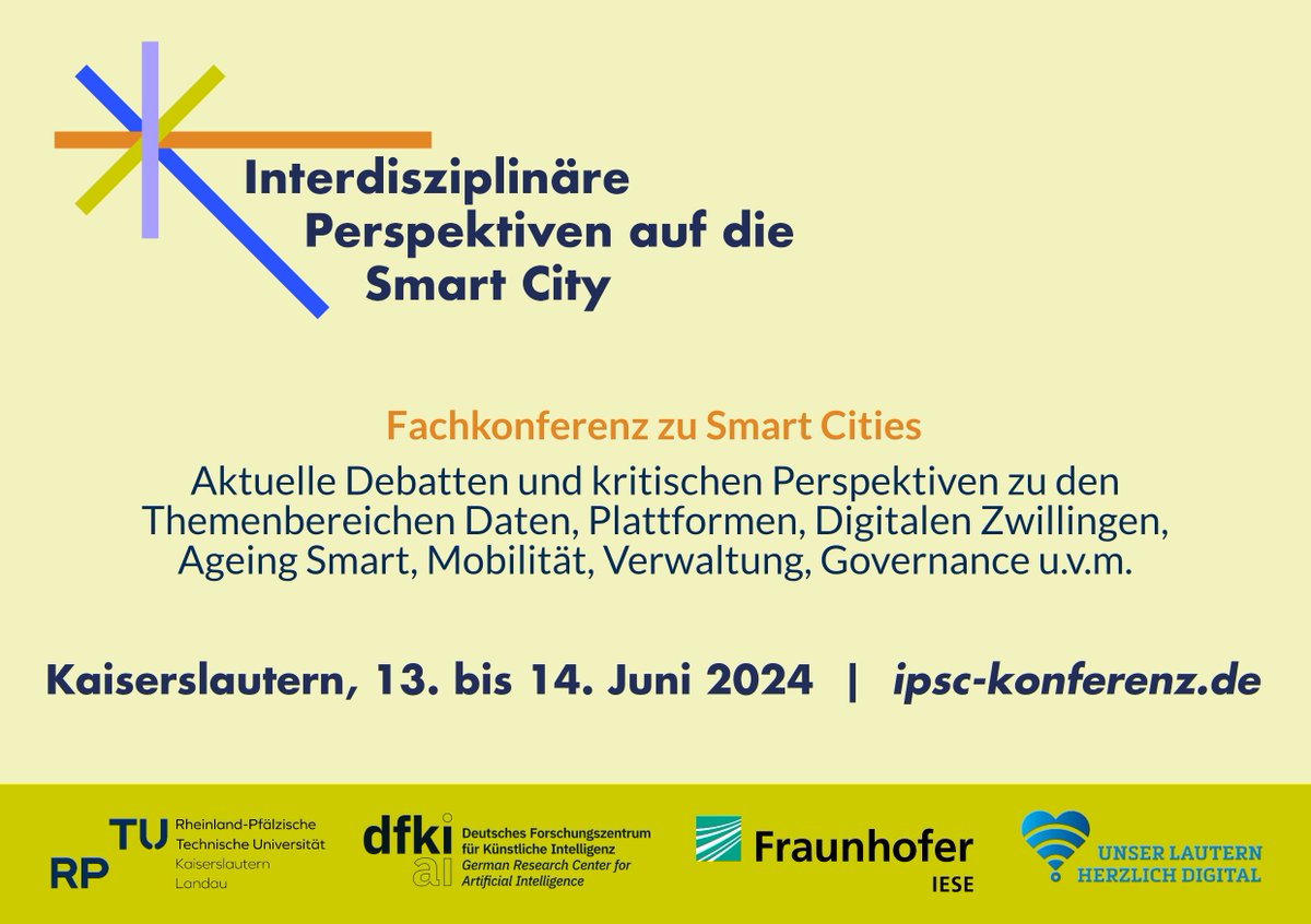 Am 13. & 14.6. laden wir alle, die sich für die Themen #SmartCity und #SmartRegion interessieren, zur IPSC-Konferenz nach #Kaiserslautern ein!🎉 

Das Event bietet »Interdisziplinäre Perspektiven auf die Smart City« und schafft Gelegenheit zum #Networking: s.fhg.de/ipsc24-programm