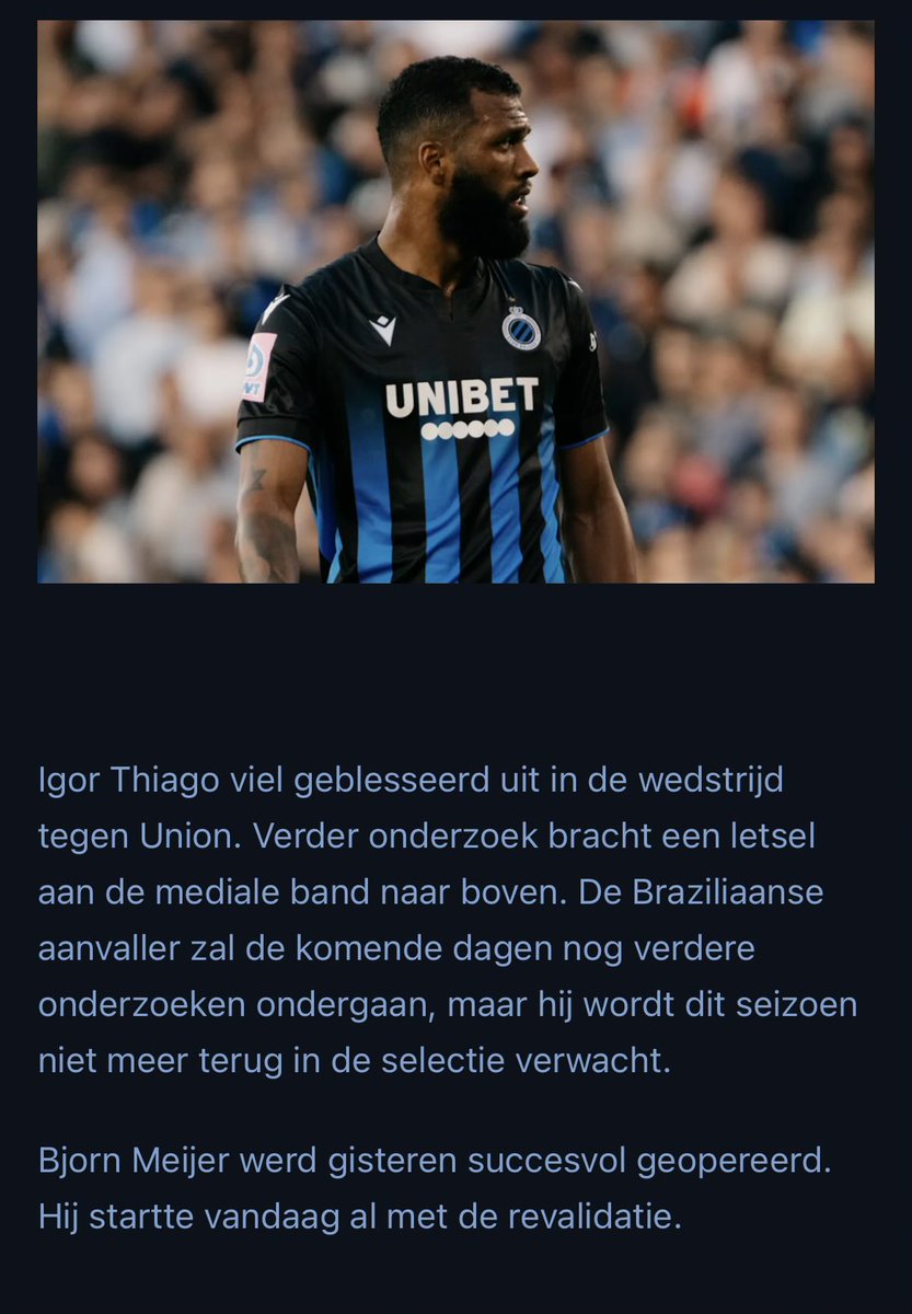 Club Brugge website is reporting that Thiago suffered a medial ligament injury last night to his knee. clubbrugge.be/nl/news/blessu… #BrentfordFC