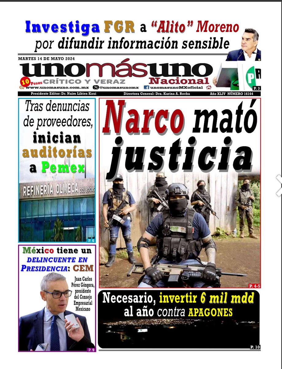 UNOMASUNO DIARIO NACIONAL DE MÉXICO, EDICIÓN IMPRESA Y DIGITAL 14/05/2024 issuu.com/unomasuno/docs…