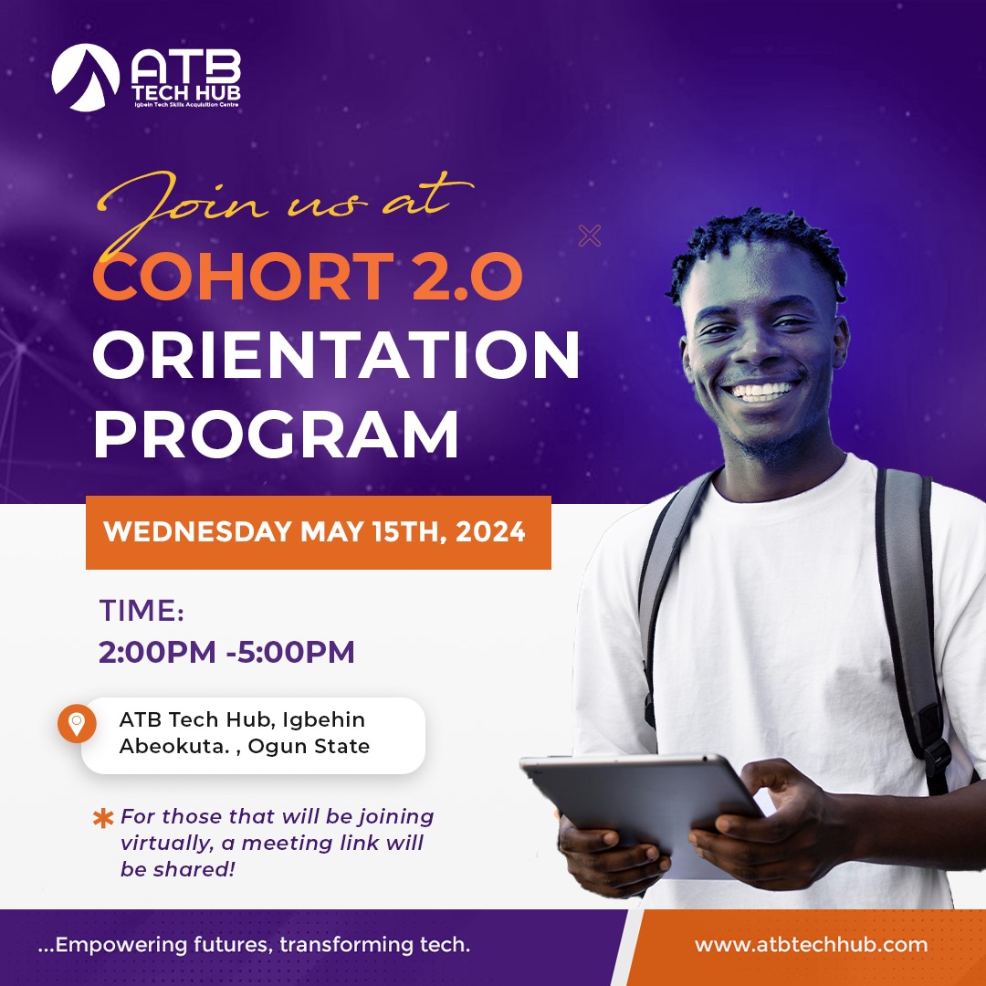 atbtechhub's tweet photo. We're thrilled to remind you that our orientation is taking place tomorrow. This is your opportunity to engage, connect, and embark on an enriching journey together. We look forward to seeing you all there as we kickstart this chapter of growth and learning. #ATBTECHHUB #Cohort2 https://t.co/Ff6XLNzKch