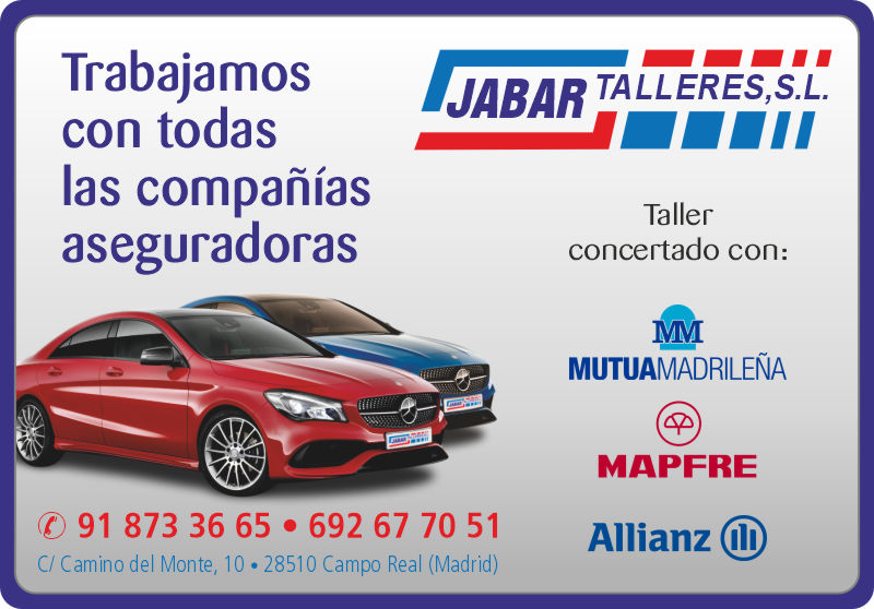 Talleres JABAR Trabajamos con todas las compañías aseguradoras. Estamos concertados con: Mutua Madrileña, Mapfre y Allianz. Llámanos e Infórmate de nuestros servicios: 91 873 36 65 👉publiz.es/home/96-publiz… #CampoReal #Taller #ChapayPintura #neumáticos #automóviles #coches