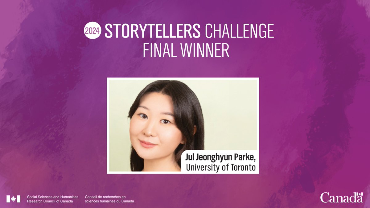 ⭐Congrats to Jul Jeonghyun Parke of @UofT, a winner in the #SSHRCStorytellers Challenge! Watch @Julladonnaa’s winning submission: youtu.be/SYJK4k5qQAc?si…