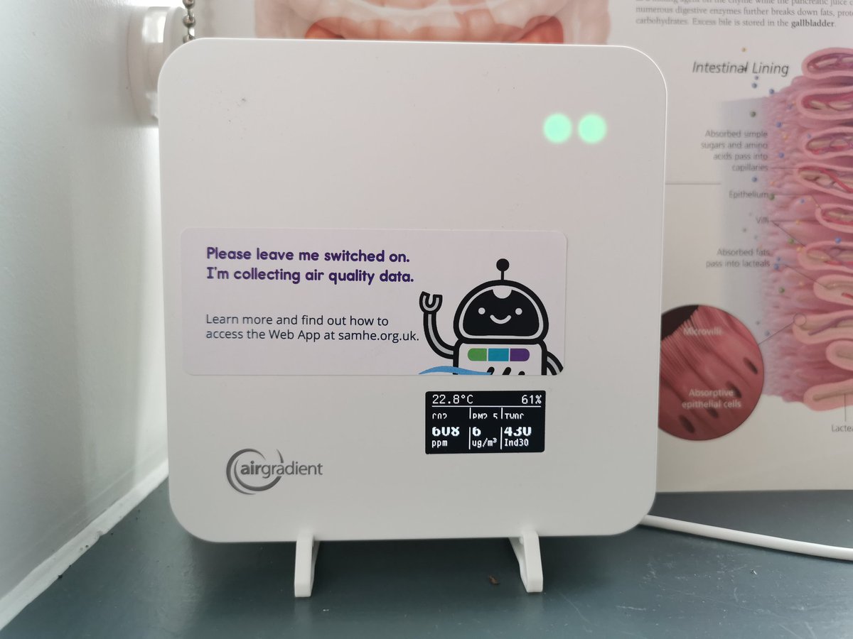 MamaKnitKnit's tweet image. Very excited to have a @SAMHEProject monitor installed in my lab. Was really interesting watching how class size had a noticeable impact on temperature, and how my form group spiked the TVOCs! 🤨