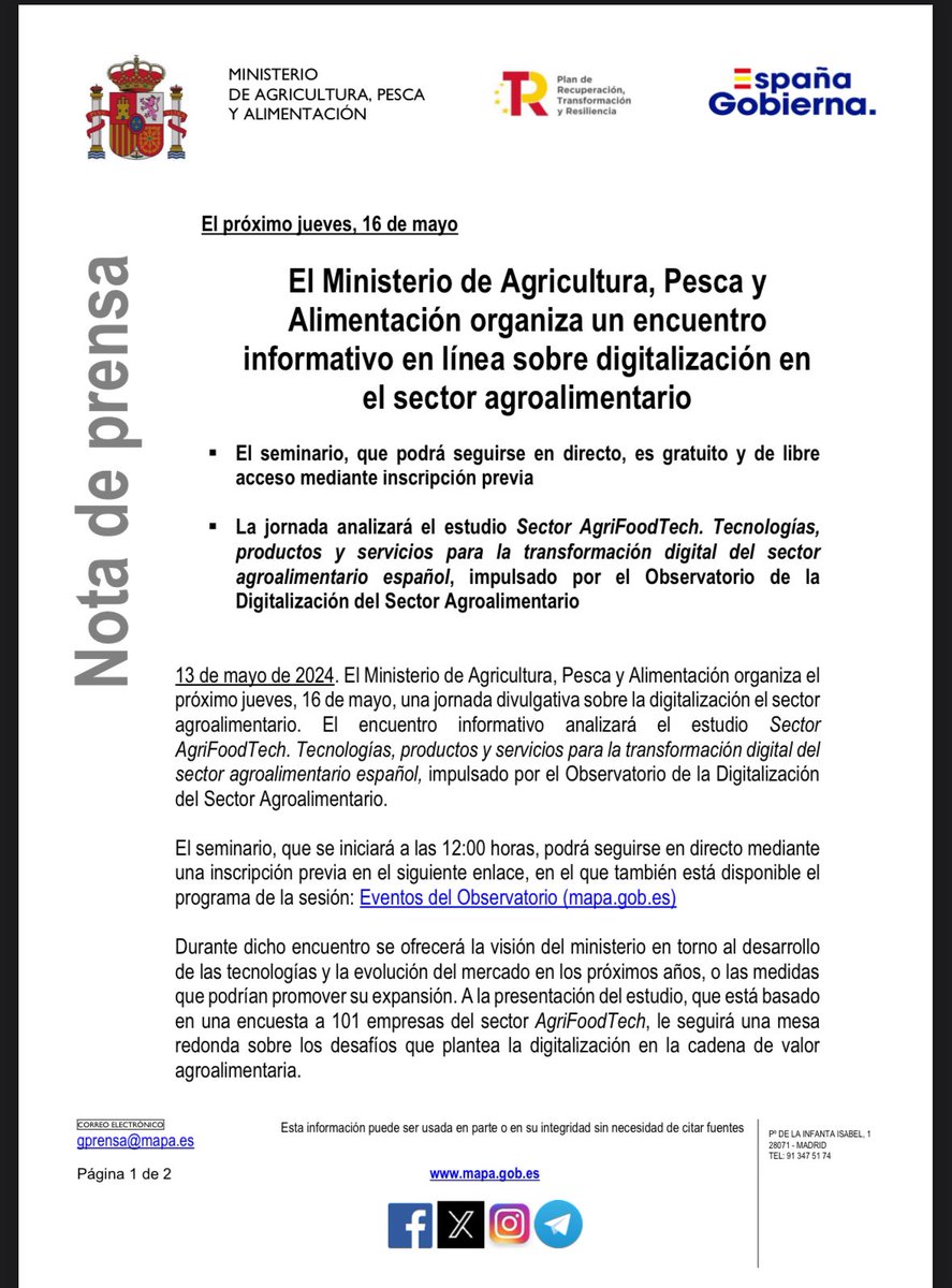 📀La digitalización es una de las líneas estratégicas que queremos impulsar también en @Mercasa_mercas y que ayudará a la optimización de la toma de datos y su uso de manera interoperable. 🖥️La jornada que organiza el Ministerio el Jueves, una buena oportunidad