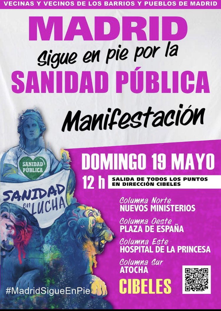 Tu Salud continúa en peligro, únete a tu columna y acompáñanos hasta Cibeles. Porque tu Salud importa #SanidadPublica