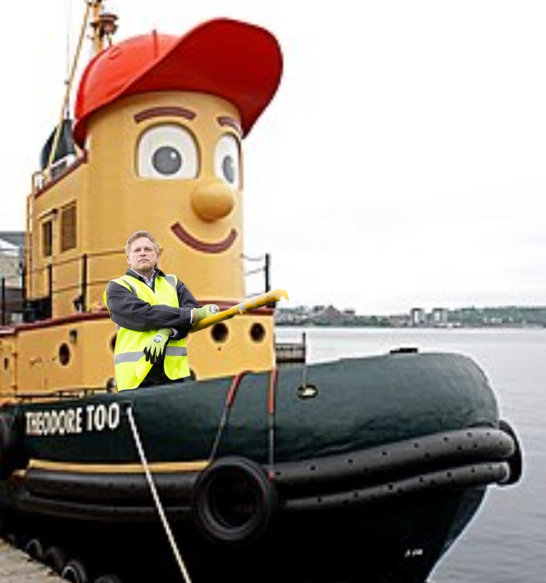 🚨 Today marks the start of a new golden age of British shipbuilding, says Defence Secretary @grantshapps. 

Pictured, is Shapps looking like a proud parent standing on his tugboat. 

#NeverTrustATory #ToryLies 
#ToryWipeout #ToryGaslighting 
#GeneralElectionNow #ToryChaos