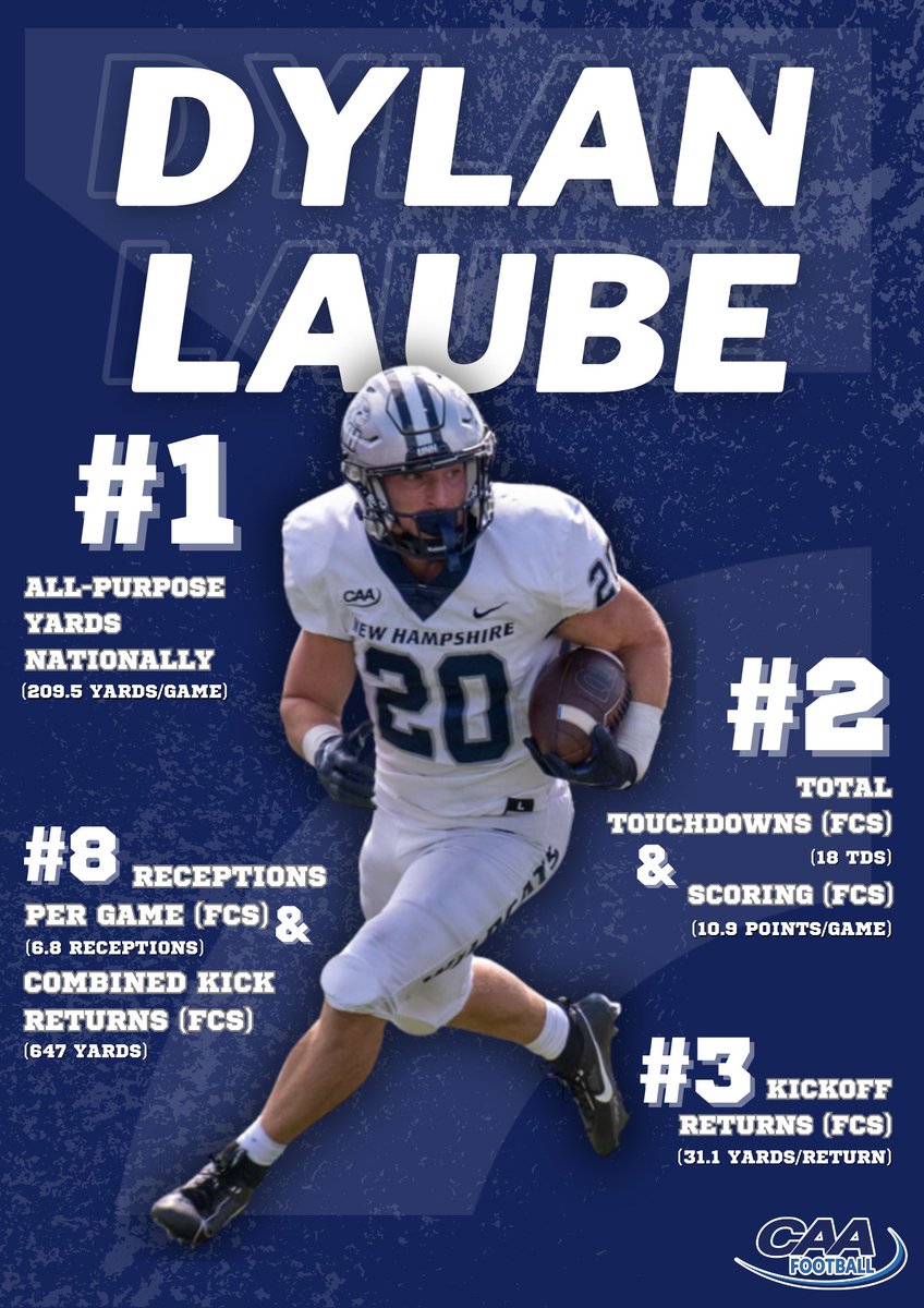 The Raiders’ newest weapon⚡️ Dylan Laube had a spectacular senior season!!! The former UNH running back had the most all-purpose yards in ALL OF COLLEGE FOOTBALL😮 #CAAfb #raidernation #NFL #nfldraft