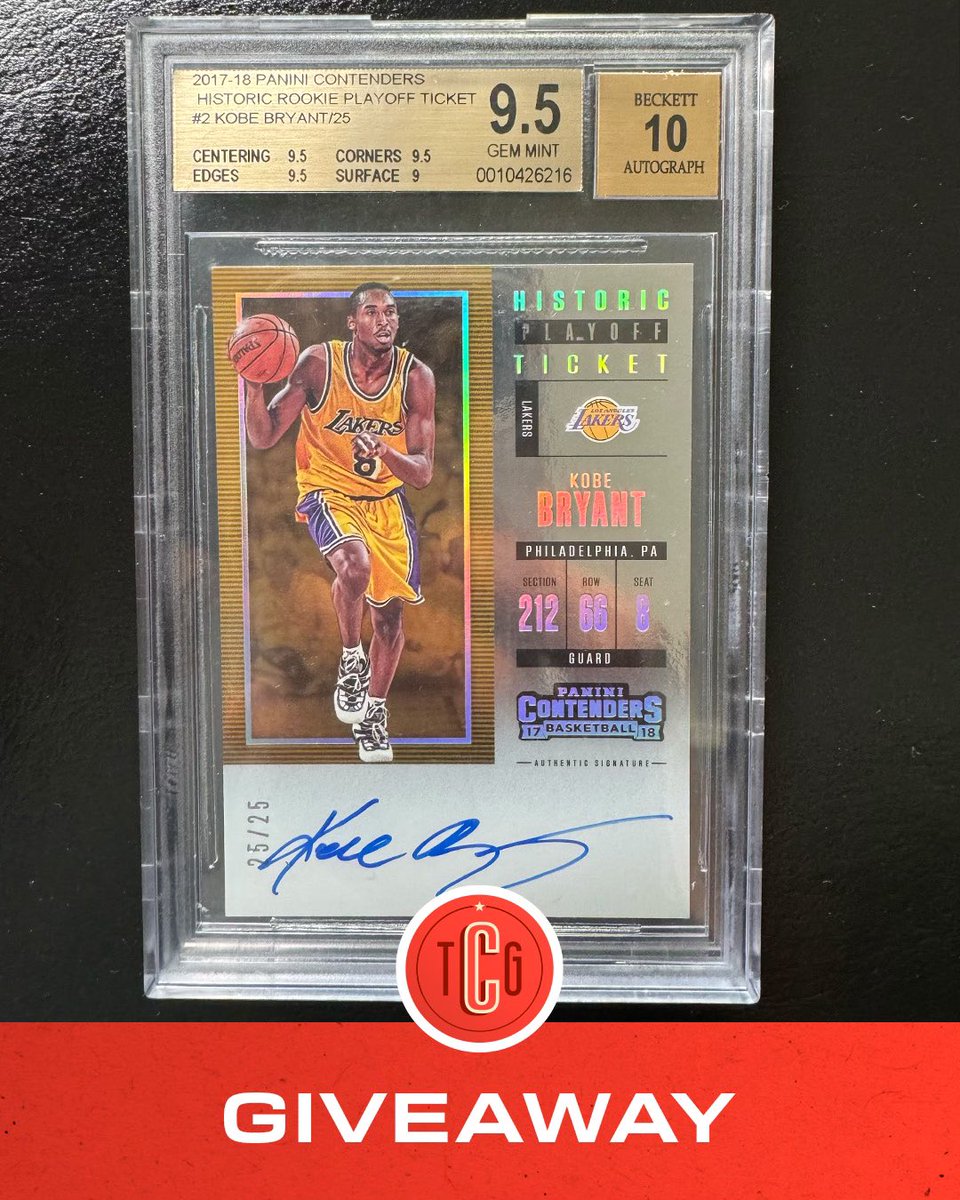 🏀 KOBE BRYANT GIVEAWAY 🏀 We are giving away this 2017-18 Kobe Bryant Contenders on-card auto /25! 𝙏𝙊 𝙀𝙉𝙏𝙀𝙍: Just LIKE & FOLLOW! That’s all. Good luck!