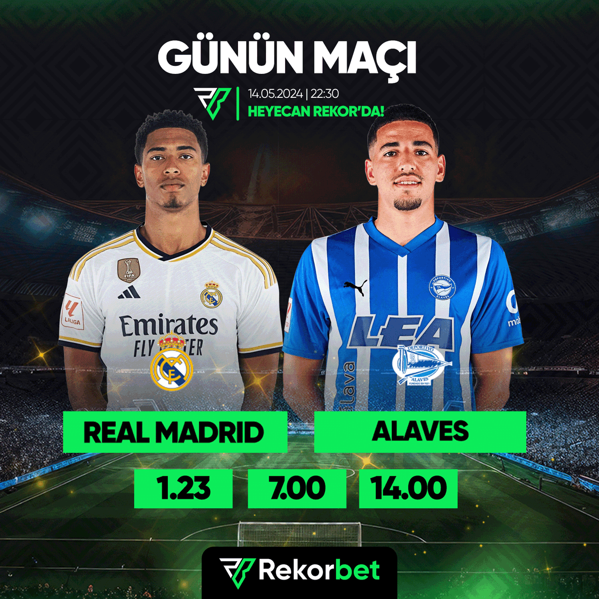 🏆 La Liga şampiyonu Real Madrid, zafer turunu sürdürüyor. 🇹🇷 Arda Güler’li Real bu hafta Alaves’i konuk ediyor. ❓ Arda yine gol atar mı? ✈️ Karşılaşmaya en yüksek oran ve muhteşem bonuslar Rekorbet'te sizi bekliyor! 📲 Hemen oyna: t2m.io/rekorbet