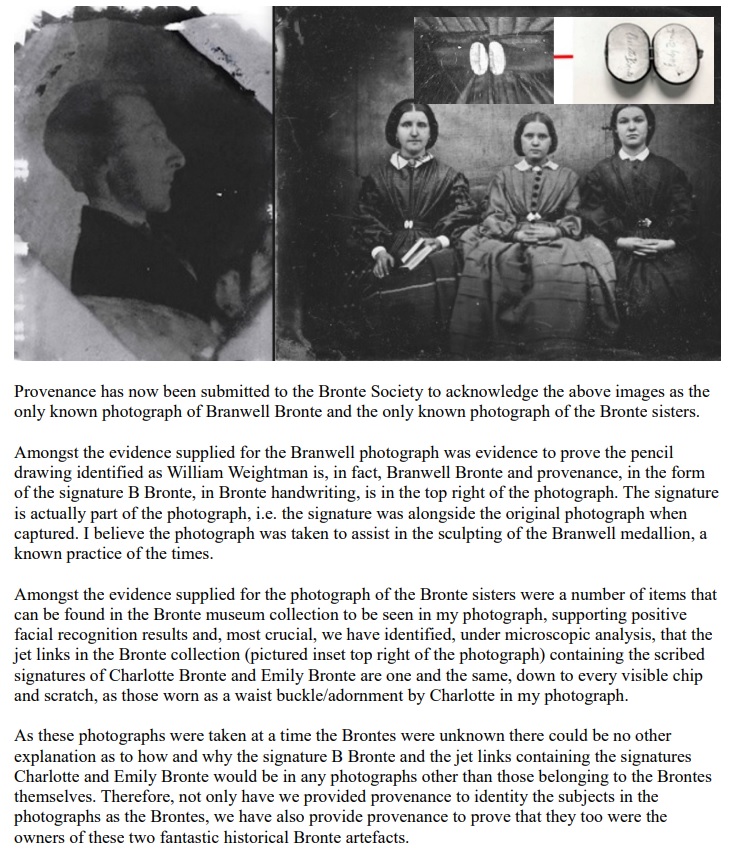 Great news for all Bronte fans.  Provenance has been submitted to authenticate these two photographs as the only known photograph of Branwell Bronte and the only known photograph of the Bronte Sisters. #BranwellBronte #CharlotteBronte #EmilyBronte #AnneBronte #BronteSisters