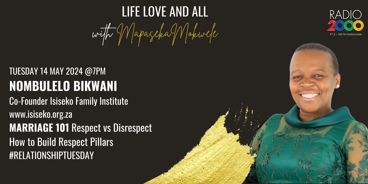 #lifeloveandall @mapasekamokwele 7pm
#relationshiptuesday #NombuleloBikwani 
#Radio2000 #MapasekaMokwele