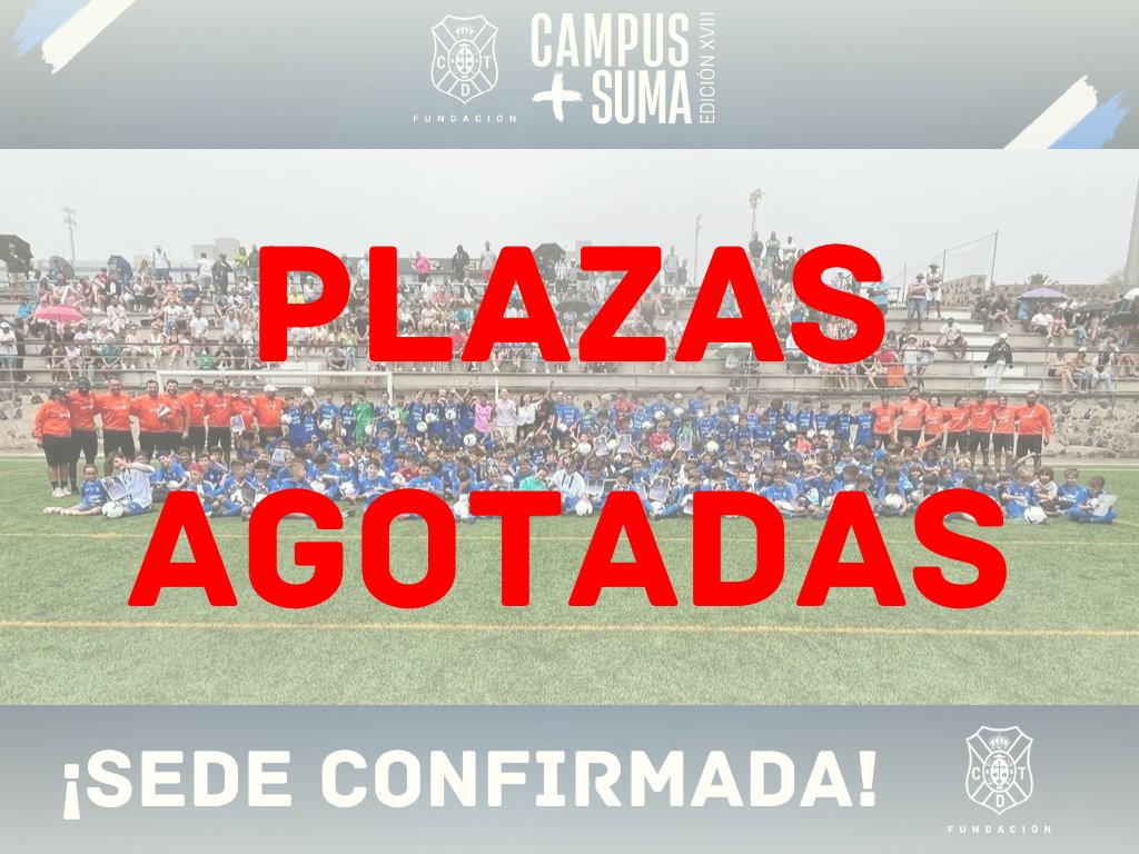 ¡La Ciudad Deportiva de Tenerife Javier Pérez agota sus plazas para el #CampusSuma2024!

Muchas gracias por la confianza depositada en la #FundaciónCDT, el @CDTOficial y la @CdtCantera 💪

Plazas abiertas en el resto de sedes. ¡No te quedes sin ella 🙌!

💻tinyurl.com/y8ermewx