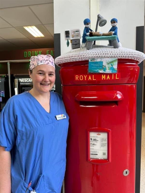 To celebrate National #ODPDay the mother of one of our @HuddersfieldUni #ODP apprentice students, Cherie has created this amazing postbox topper, which is currently on show at Pinderfields Hospital.