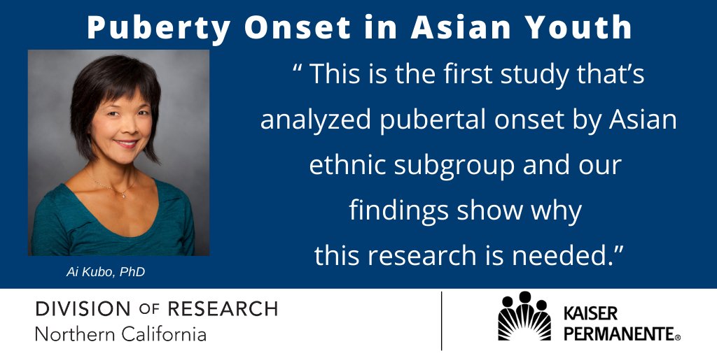 Now in @JAMANetworkOpen: First study to analyze #puberty onset by #Asian ethnicity finds variation of up to 14 months across Asian ethnic subgroups. Led by Ai Kubo and @KPDOR @kpnorcal @PermanenteDocs @UCBerkeleySPH colleagues. #adolescenthealth Story: ibit.ly/WPnFm