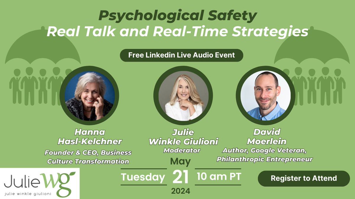 This live event, with myself and David Moerlein & @Julie_WG ‘Psychological Safety: Real Talk and Real-Time Strategies’ will show you how to deal with mental health in the workplace. Register here:
linkedin.com/events/7125894…
#psychologicalSafety #BTRTG