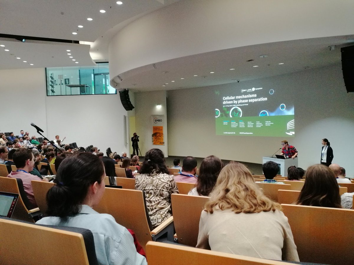 Wonderful to be back at @embl Heidelberg for the Symposium on Cellular mechanisms driven by phase separation. Great start with Rohit Pappu 's keynote lecture. Looking forward to insightful talks and inspiring discussions! #EESPhaseSeparation