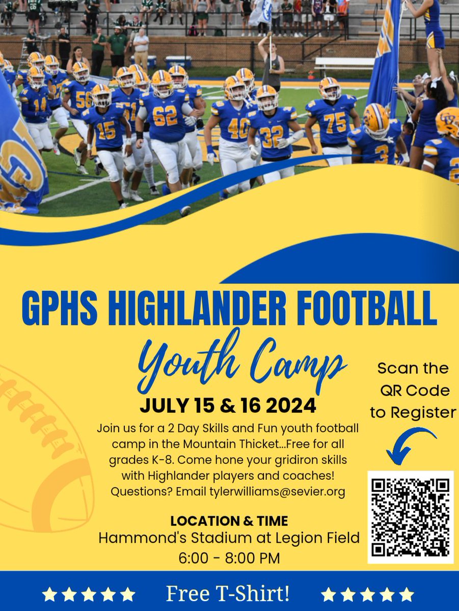 Come join us this summer for our FREE youth football camp! July 15th & 16th...6-8 pm!
