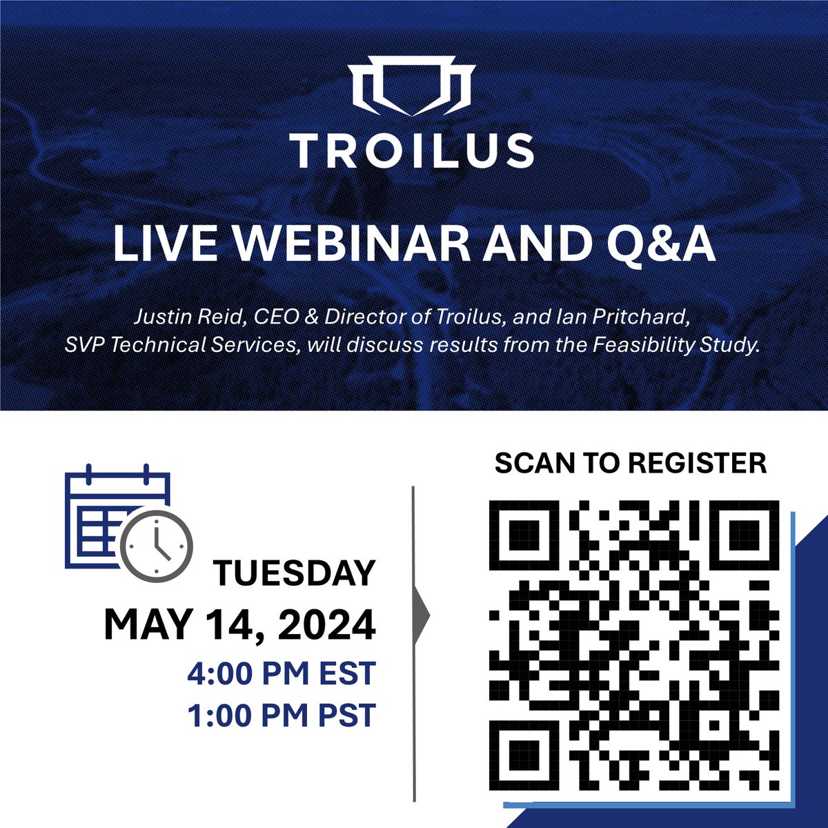 Troilus is hosting a webinar and Q&A with Justin Reid, CEO and Director, and Ian Pritchard, SVP Technical Services, TODAY, May 14, 2024, at 4:00 PM EST to discuss results of the Feasibility Study. Register here: bit.ly/3QJsPAO. $TLG $CHXMF $CM5R #gold #copper #mining