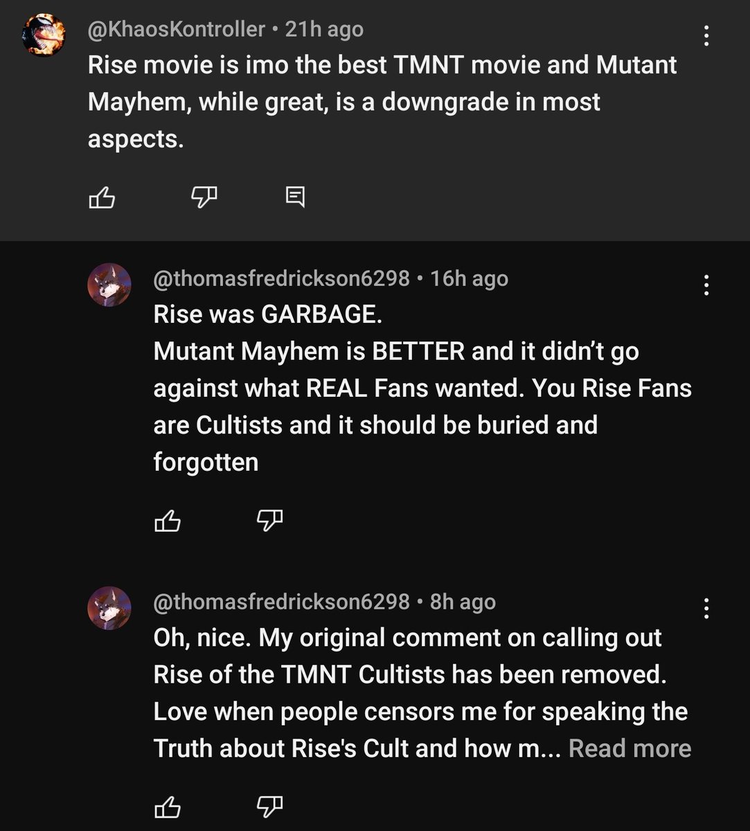 God forbid you like one TMNT movie more than the other. 
Actually delusional.