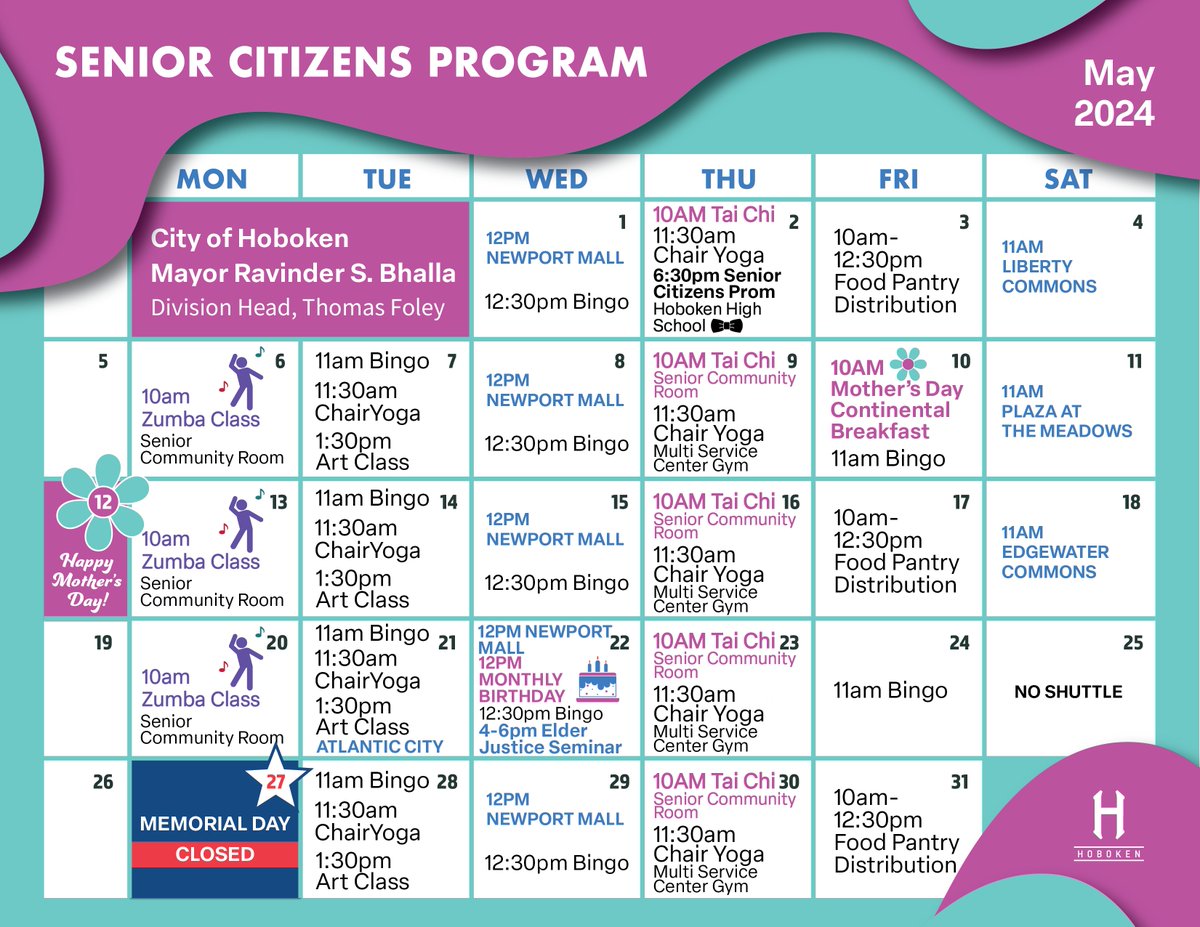 DYK the Hoboken Senior Center offers a variety of programs every month? Stop by the Multi-Service Center at 124 Grand St. to take tai chi, zumba, chair yoga, art class, and more! More info: hobokennj.gov/departments/se….