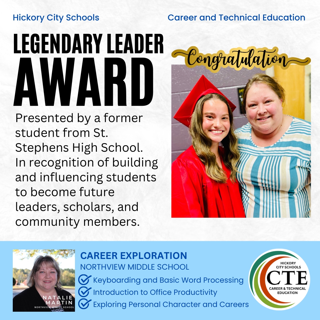 Mrs. Martin was surprised to see red caps and gowns at Northview Middle School; she was honored when the “Surprise Squad” stopped at her door to present her with the Legendary Leader Award.
#ctefornc #hickoryschools #HickoryCitySchools #sshsindians @sshsindians #leadership