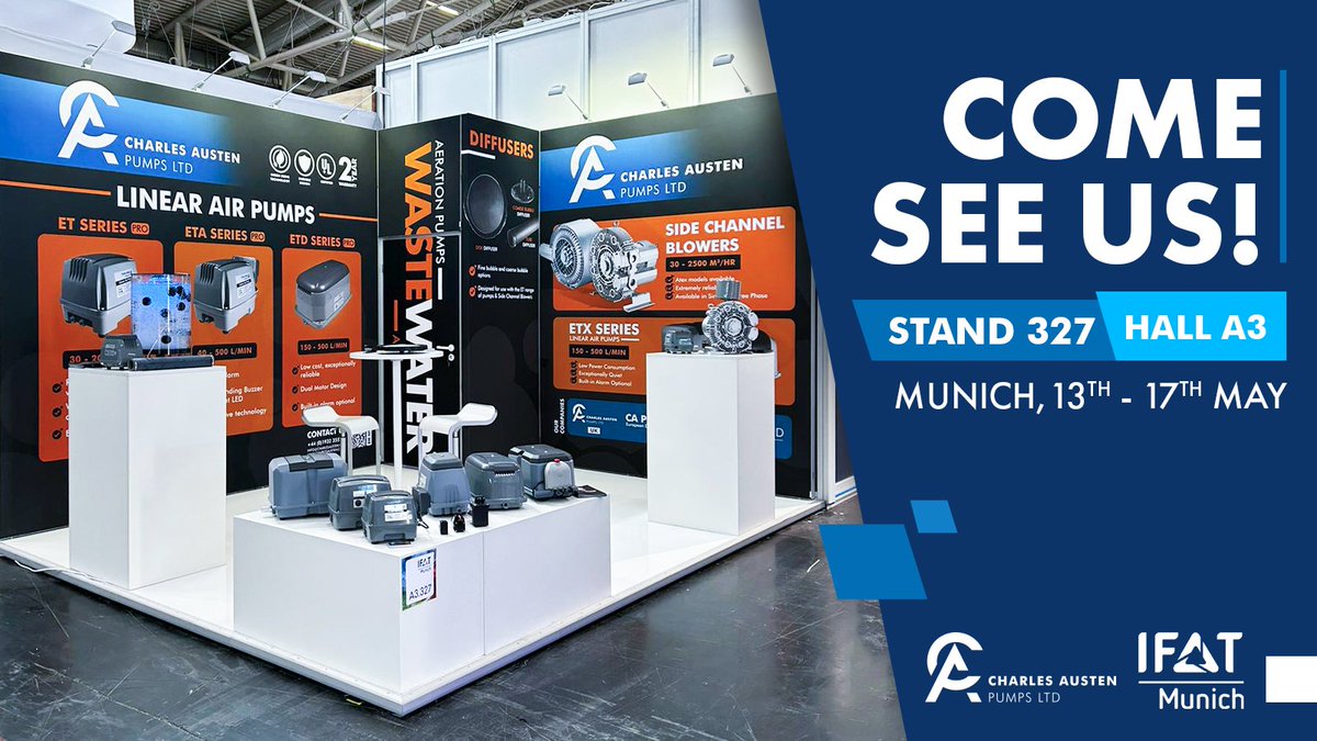 We're underway at the IFAT Munich 2024! Come and say hello to our friendly team at Hall A3, Stand 327 
👋
#ifat #ifat2024 #munich #pumps #tradeshow #tradesevents #joinus #charlesaustenpumps