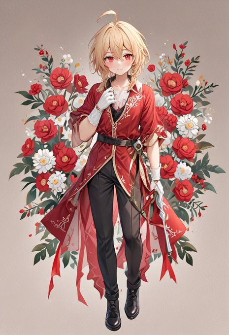 「holding red flower」 illustration images(Latest)